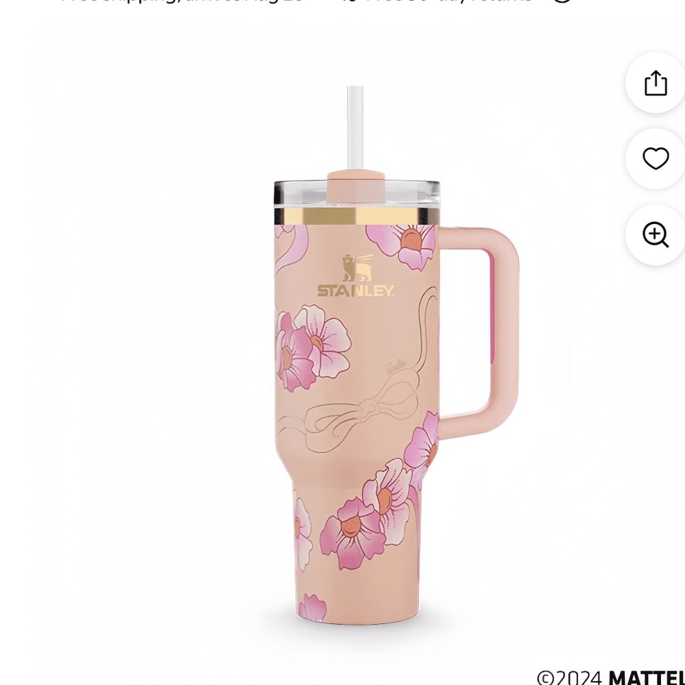 Stanley Peach Floral Tumbler with Gold Accent